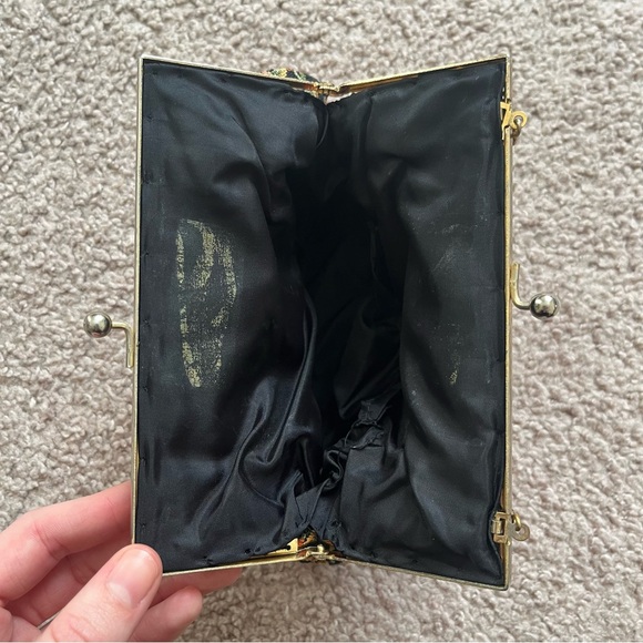 Vintage Floral Petit Point Needlepoint Tapestry Bag Gold Handle Dainty Evening - Picture 4 of 4